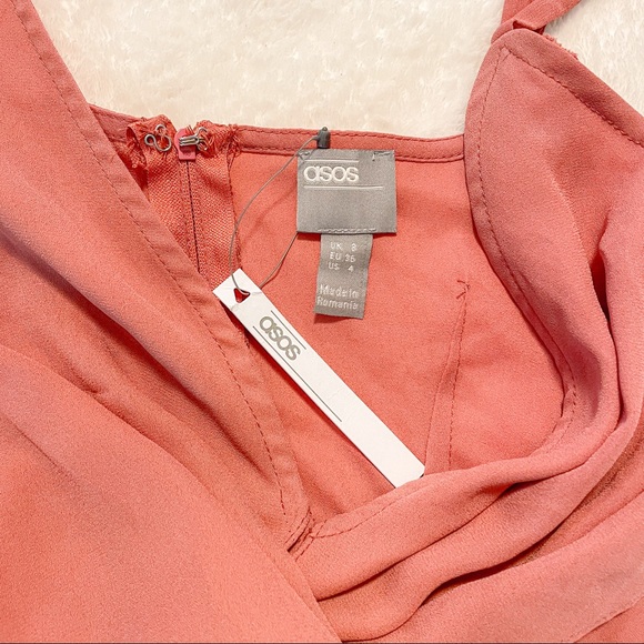 NWT ASOS Cami Wrap Midi Dress Tie Waist Coral Mauve 4 - Picture 10 of 14